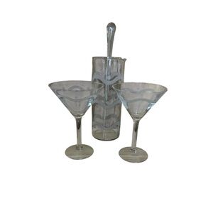 Handmade Badash China Martini 4 Pc Set 2 Glasses Stirrer And Glass Mixer W/pour